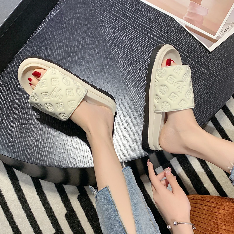 Women Magic Tape Flat Slippers 2023 Summer New Luxury Brand Platform Sandals Ladies Height Increase Flats Shoes zapatos de mujer