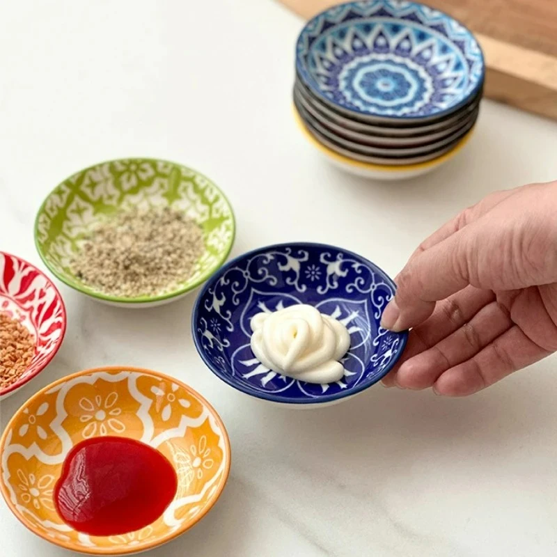 

Bohemian Ceramic Dish Dip Hot Pot Sushi Dish Soy Sauce Vinegar Dish Plates Home Restaurant Snack Fruit Dessert Plates Tableware