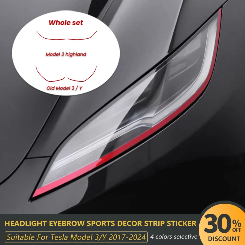 

Headlight Eyebrow Sticker For Tesla Model 3 Y 2017-2024 2Pcs/Set Demon Eye Headlight Strips Decals Strips Auto Exterior Tuning