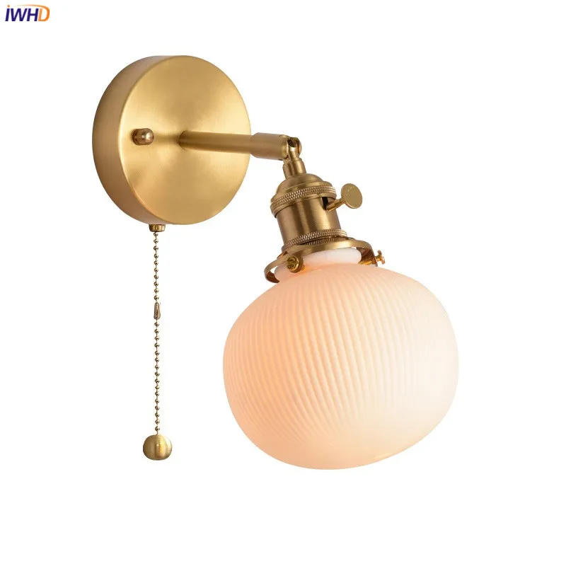 

Little Ceramic Ball Wall Light Sconce Pull Chain Switch Copper Bedroom Living Room Bathroom Beside Lamp Modern Wandlamp Lighting