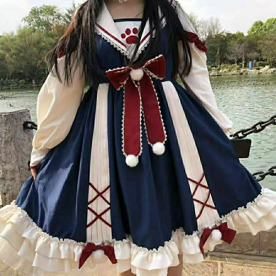 Plus Size 4XL 150kg Autumn Lolita Dress for Women Long Sleeve High Wasit Butterfly Party Holiday Sweet Female Oversized Vestido