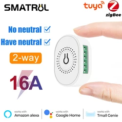 SMATRUL ZigBee Tuya 16A 중립 와이어 없음 스마트 스위치 라이트 모듈 차단기 2 Way Control For Alexa Google 홈 게이트웨이 브라질