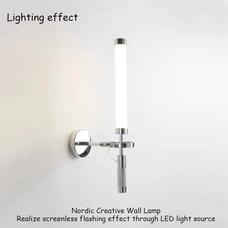 Nordic Industrial Wall Lamp Single Head Long Strip Silver LED Lights Adjustable Living Room Decor Home Bedroom Light Fixture