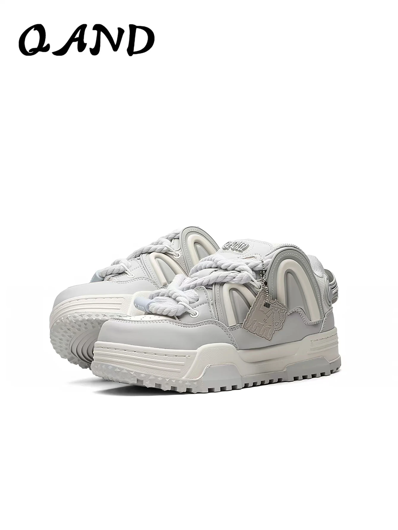 Q-AND Off-White Skate Shoes Thick Platform Sole Non-Slip Chunky Rubber Casual Sneakers for Men Women Skateboarding Shoes