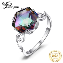 JewelryPalace Flower Genuine Natural Rainbow Mystic Quartz 925 Sterling Silver Rings Women Fashion Statement Gemstone Jewelry