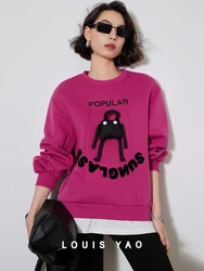 LOUIS YAO Women Sweatshirt Fake Two Pieces Embroidery Letters 3D O Neck Long Sleeve Loose Fashion Pullover Top