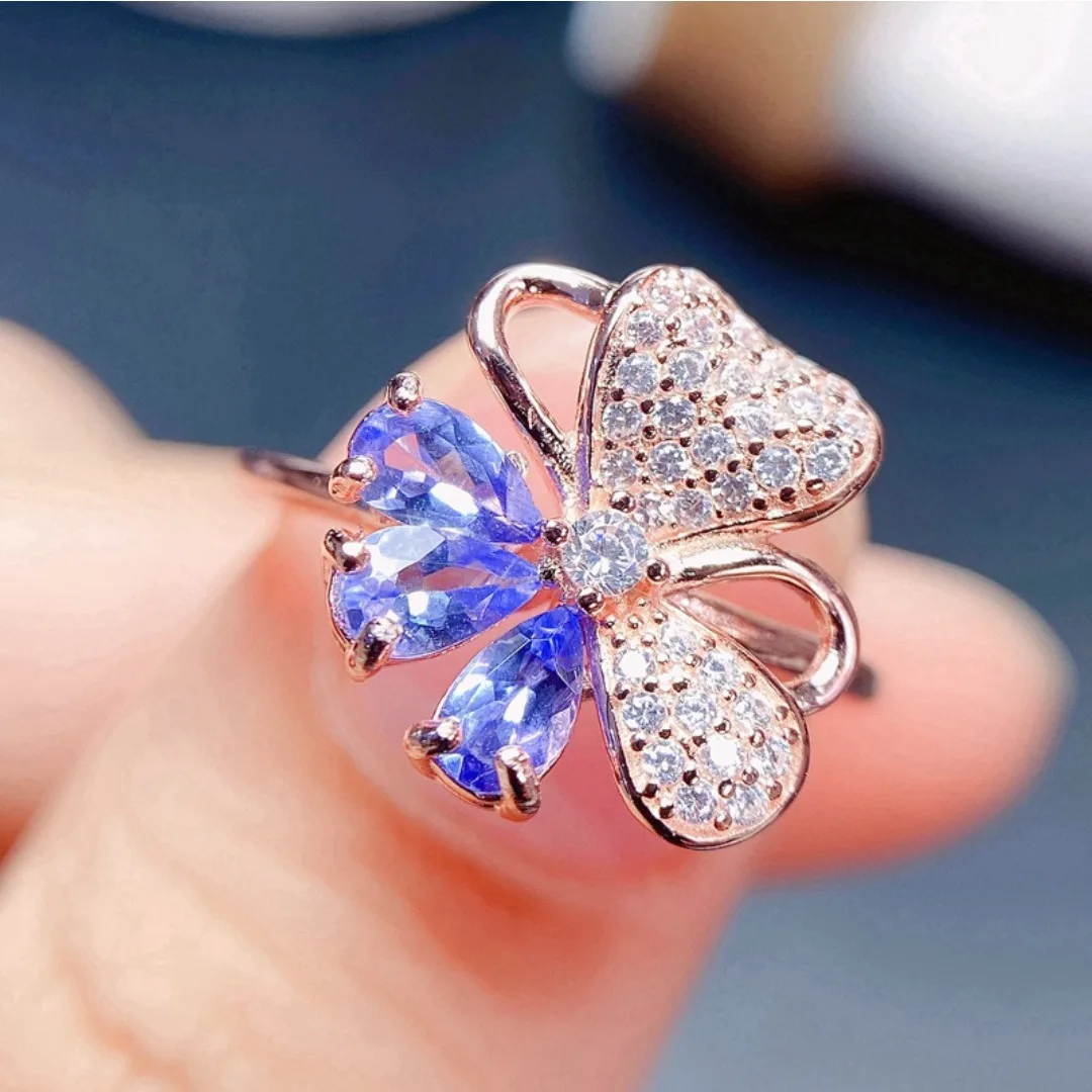 

Natural Butterfly Tanzanite Ring for Ladies Designed S925 Sterling Silver Blue Gemstone