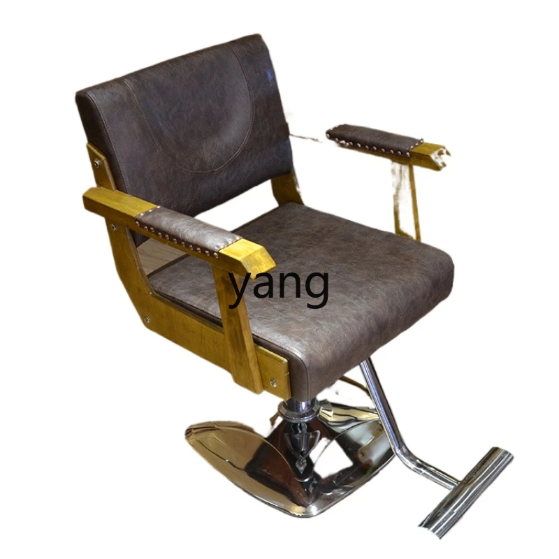 LTT barber shop chair floor single-sided solid wood full body hair cutting stool retro shampoo bed