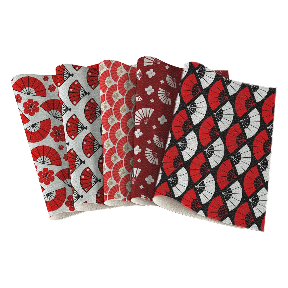 Japanese Style Patterned Fan Print Faux Leather Vinyl Craft Material for DIY Bows Earrings More Jewelry DIY Crafts Making
