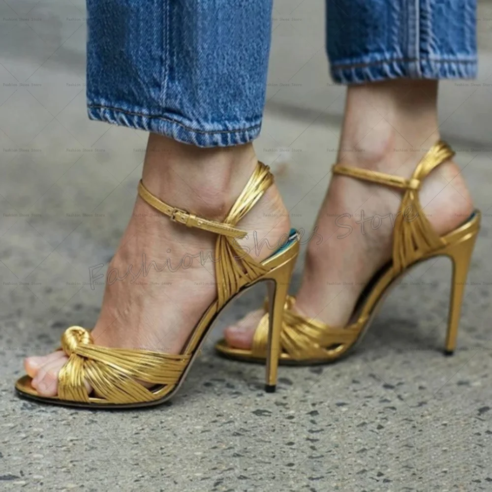 

Gold Cross Strap Buckle Strap Sandals Open Toe Women Shoes Stilettos High Heels Party Banquet Dating 2025 Zapatos Para Mujere