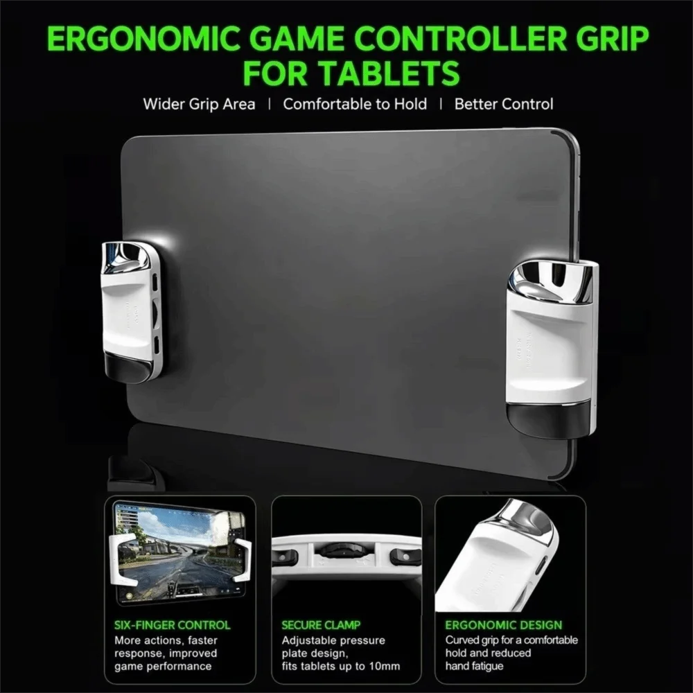 1 Pair 6 Finger Tablet Game Grip Silicone Anti Slip Adjustable Thickness Clamp Mobile Game Trigger Button High Frequency Click