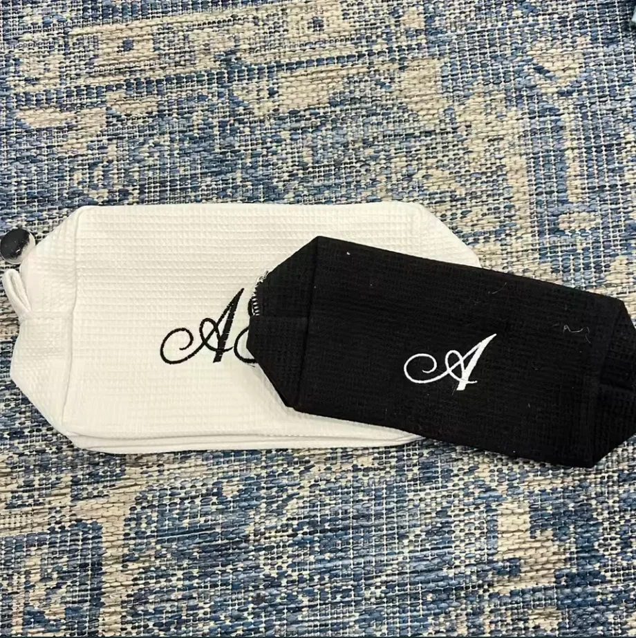 

New Personalized Name Waffle Travel Storage Girl's Makeup Bag Custom Embroidered Cosmetic Bag, Unique Wedding Bridesmaid Gifts