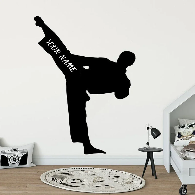 

Personalized Name Karate Wall Sticker Taekwondo Kung Fu Sport Decals Vinyl Home Decor Kids Boys Children Room Custom Name A936