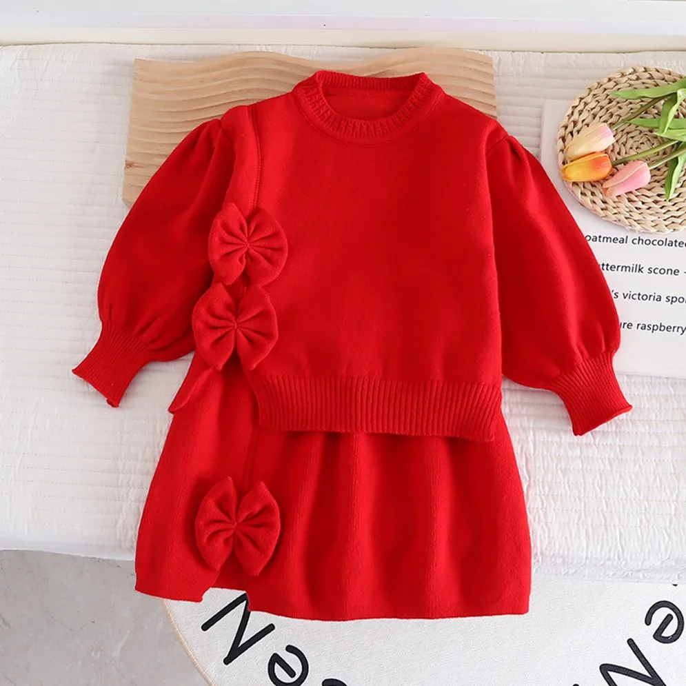 

Children Clothing Coat+Skirt Baby Girls Pageant Cute Outfits Baby Girl Winter Autumn Sweater Soild Long Sleeve Princess 2-6 Year
