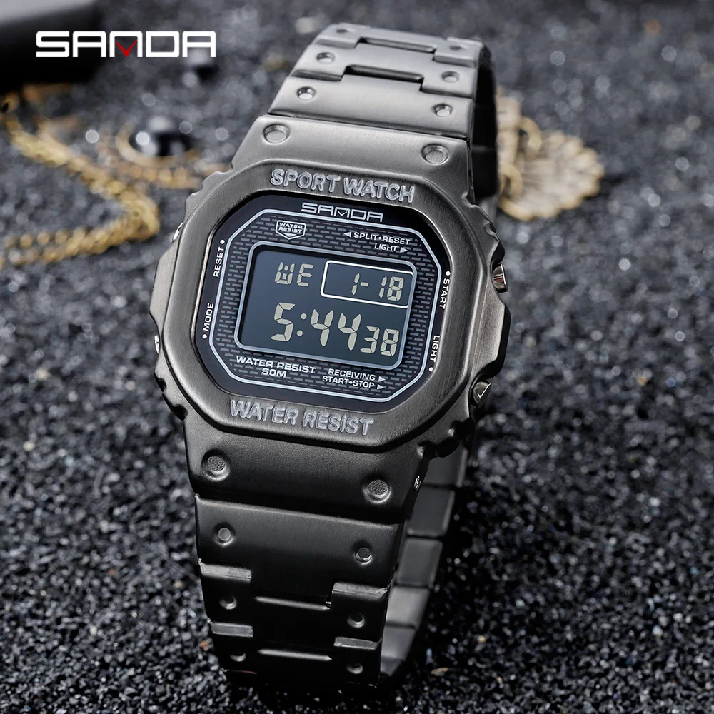 SANDA Top Brand Luxury Men\'s Watches LED Digital Watch sports Watch Men Casual Waterproof Wristwatch Steel Clock Мужские часы