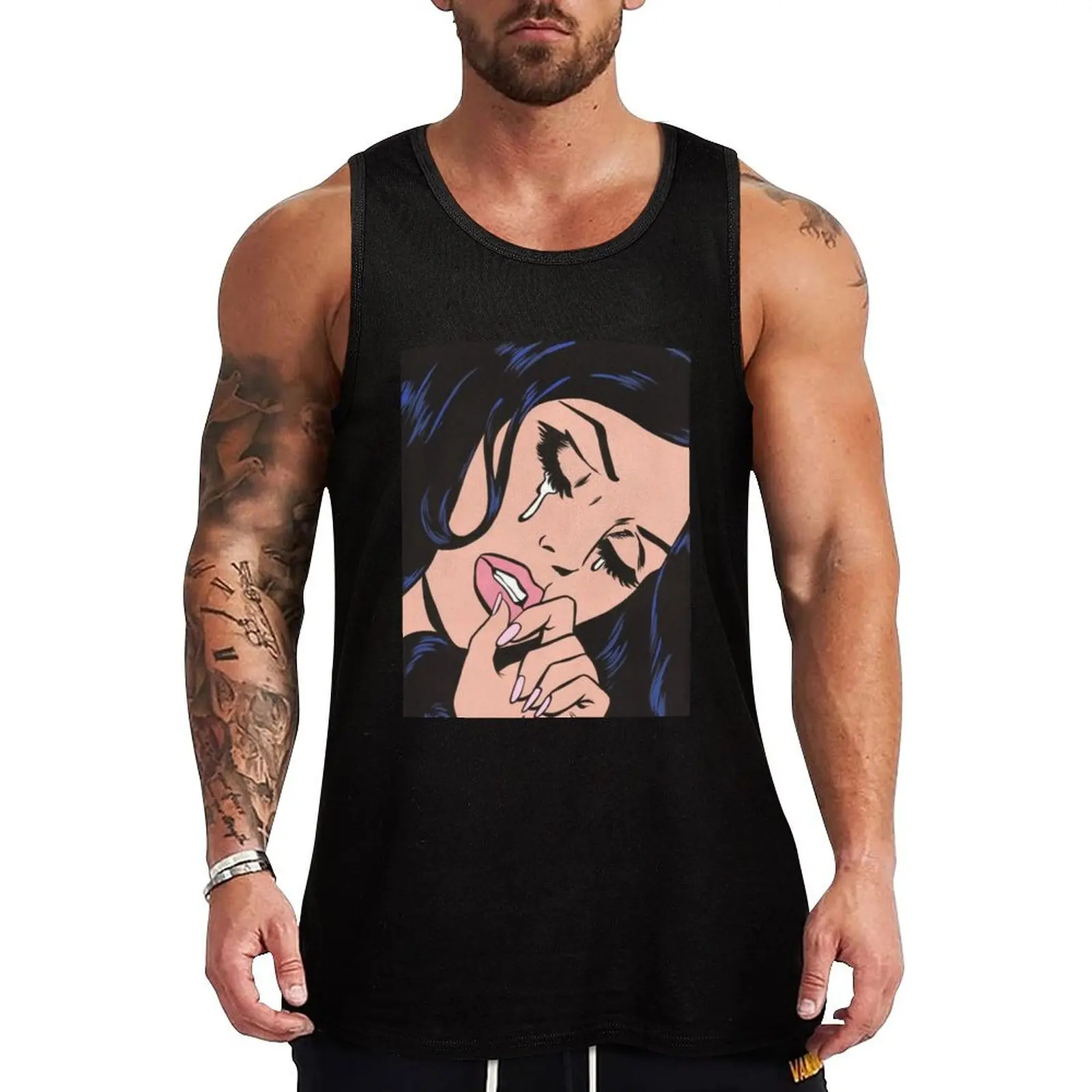 Poster Black Hair Crying - Comic Girl 2024 Tank Top Gym t-shirt man gym t-shirts man summer clothes man 2024