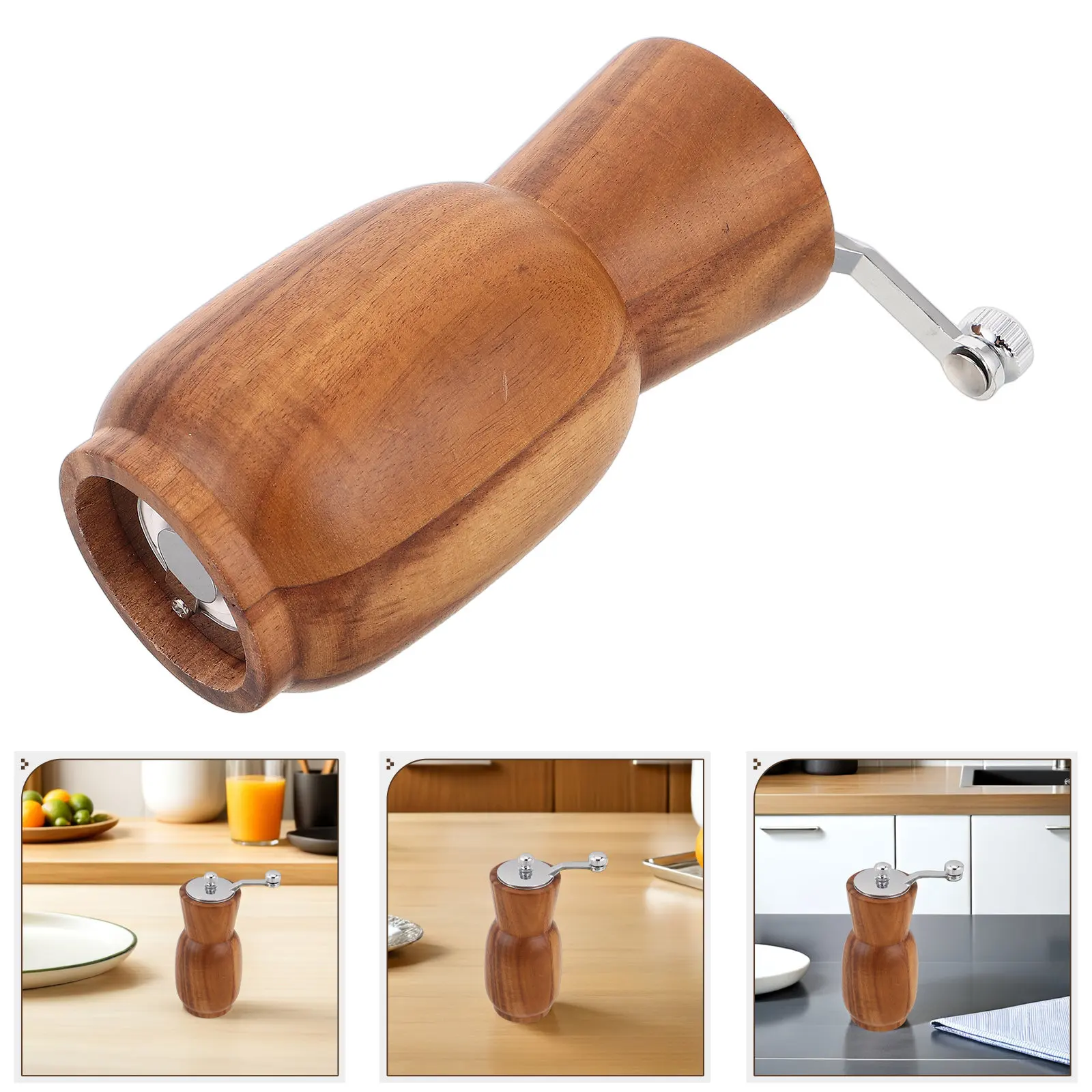 Manual Pepper Grinder Wood Crank Handle Adjustable Ceramic Rotor Pepper Mill Salt Spice Grinder Refillable Wood Kitchen Dining