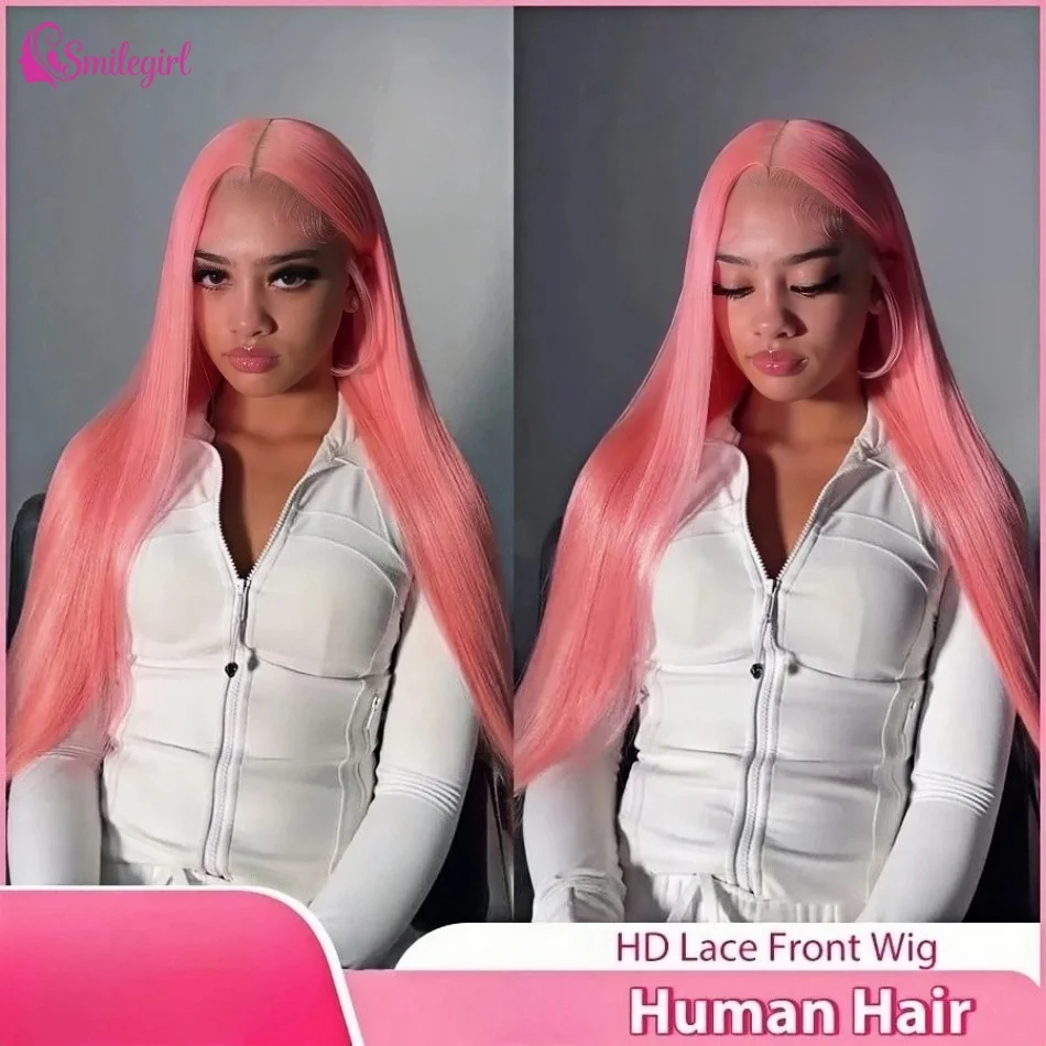 

Straight Pink Human Hair Wig 13x6 HD Lace Front Wigs Human Hair Pre Plucked 250 Density Pink Colored 13x4 HD Lace Frontal Wigs 30 38 Inch For Women