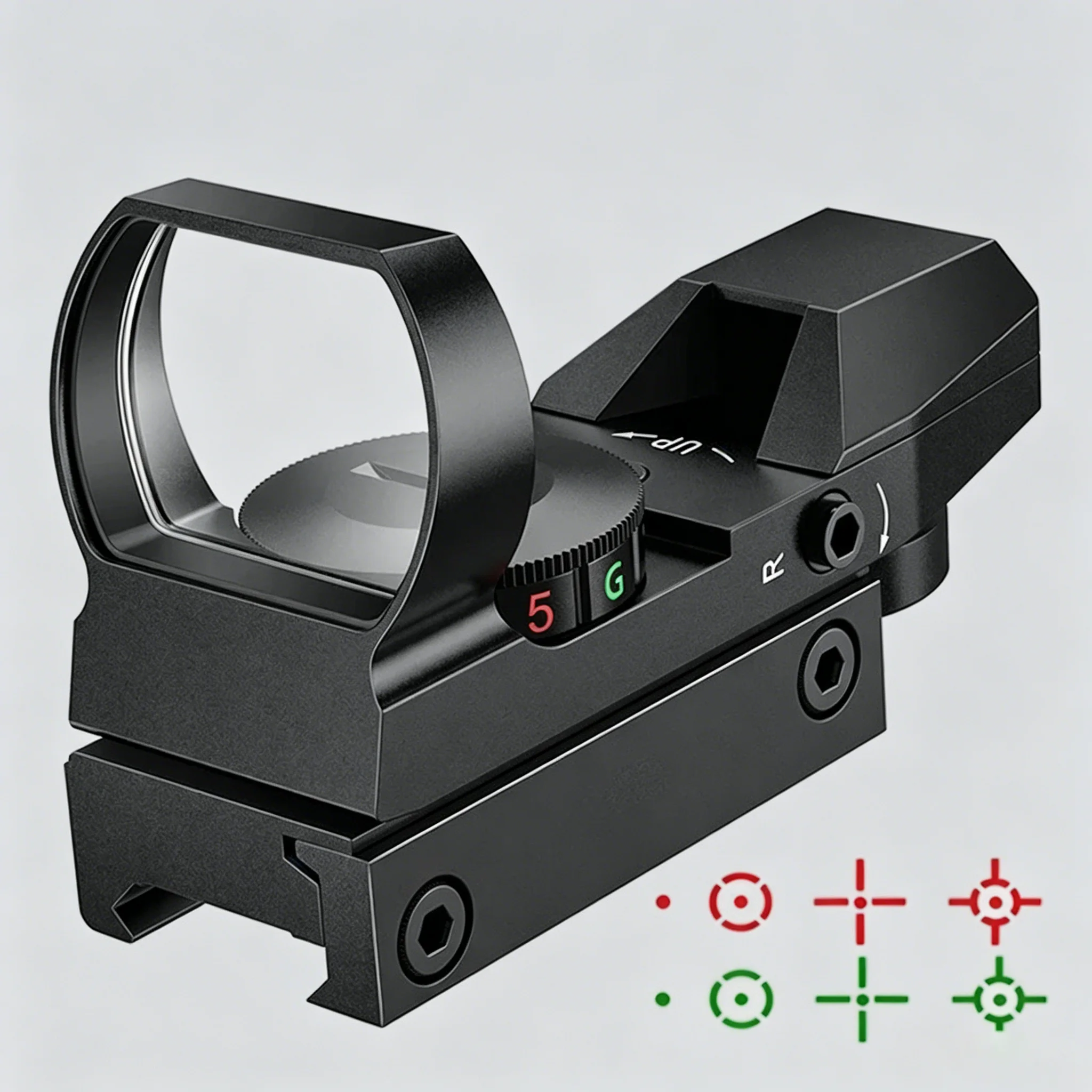 Red and green dot reflex sight, 4 reticle lines, with red/green sight, compatible with 20mm rail, tactical holographic sight.