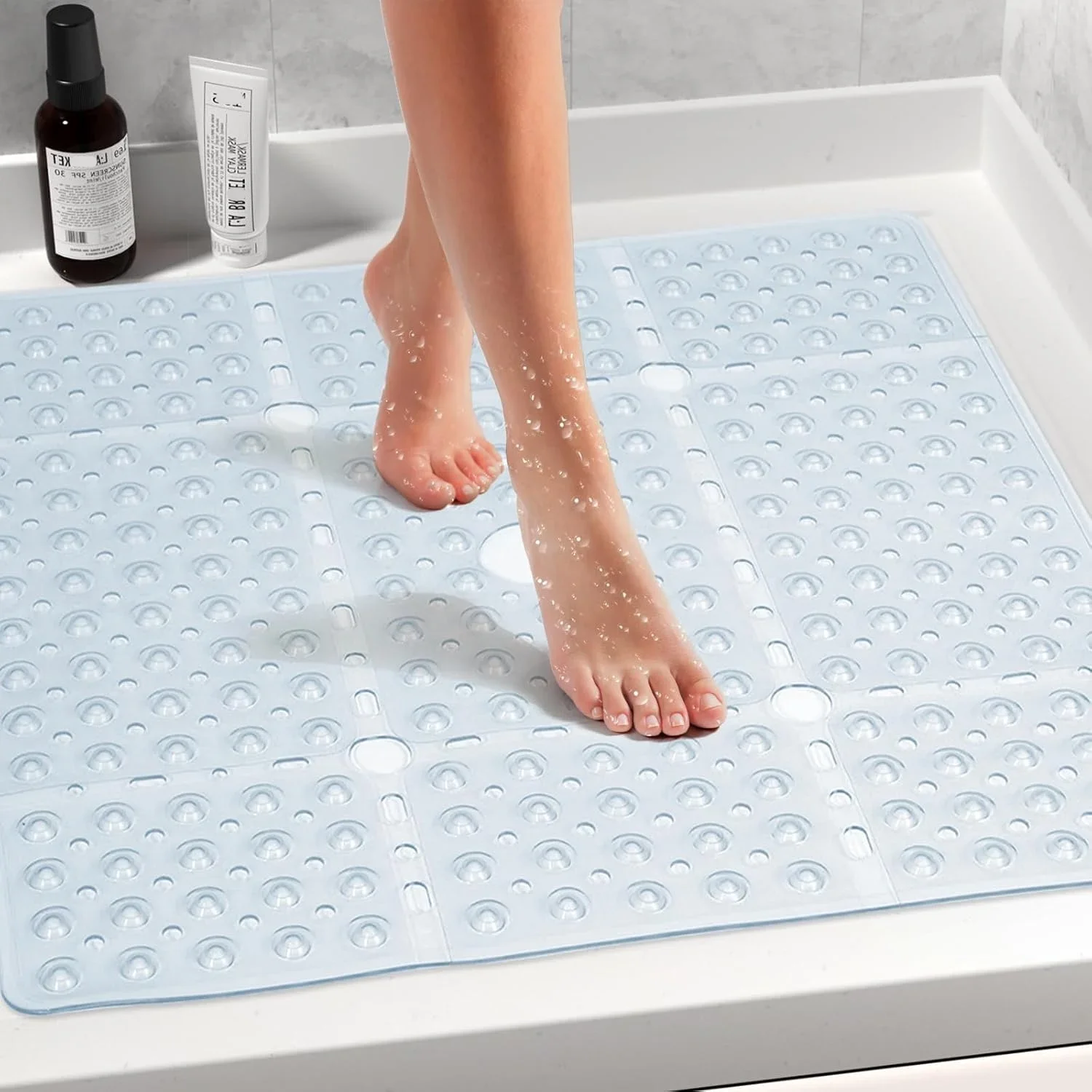 

Square Shower Mat, 69x69cm Extra Large for Inside Shower, Non-Slip Bath Mat With Suction Cups, Drain Holes, Machine Washable