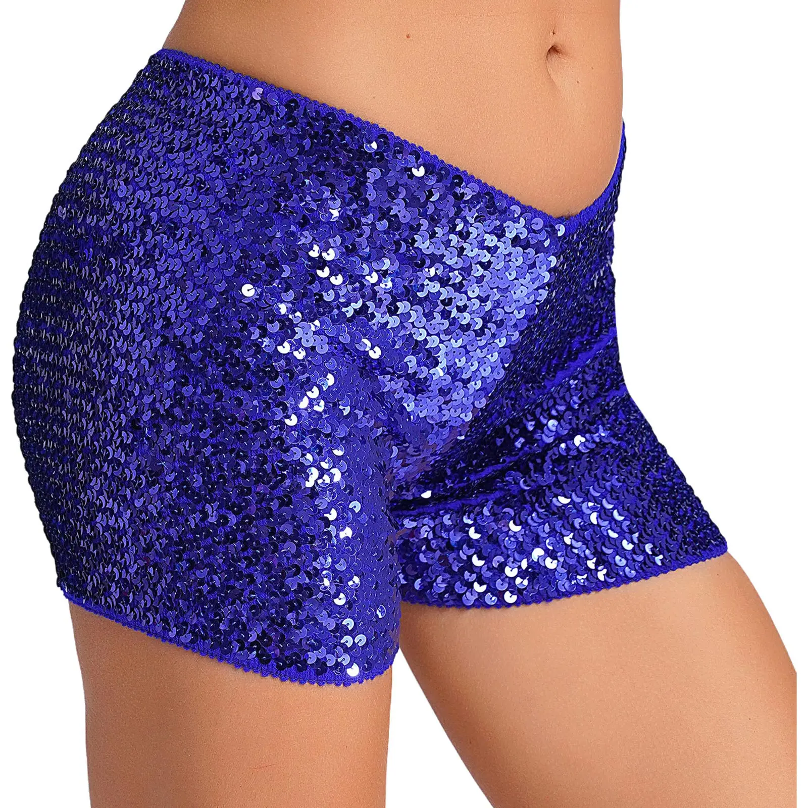 Womens Shiny Sequins Shorts Low Rise Stretchy Hot Pants Rave Party Night-Out Shorts Club Music Festival Concert Dancing Clubwear