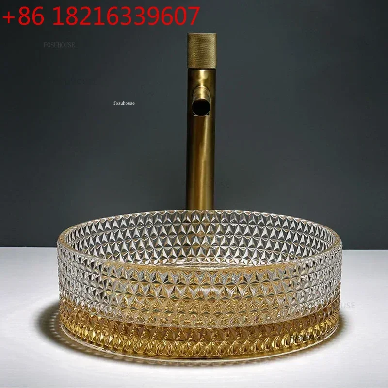 YAO Home Tempered Glass Bathroom Sinks Light Luxury Counter Basin Washing Sinks High-end Hotel Apartment Homestay Home Art Basin