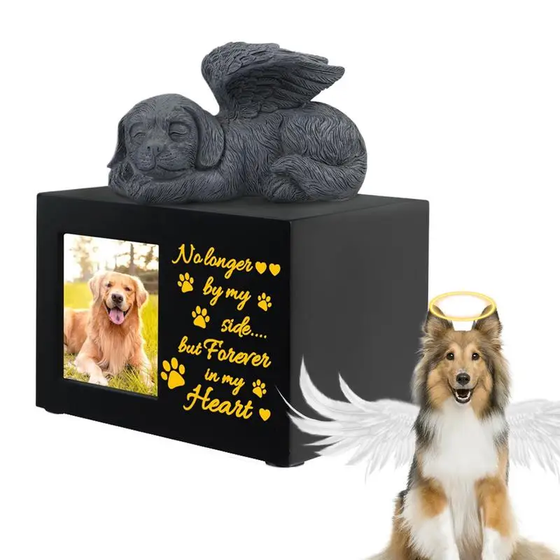 Urns For Dogs Wooden Pet Cremation Urn With Dog Angel Paw Print Pattern With Photo Frame Pets Funerary Caskets For Loss Pets