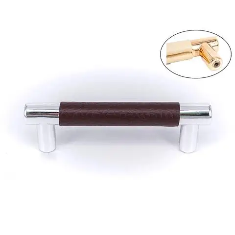 Contemporary Genuine Leather+Brass Pull Handles Cabinet Drawer Knobs Cupboard Kitchen Door Handle Wardrobe Furniture Fittings