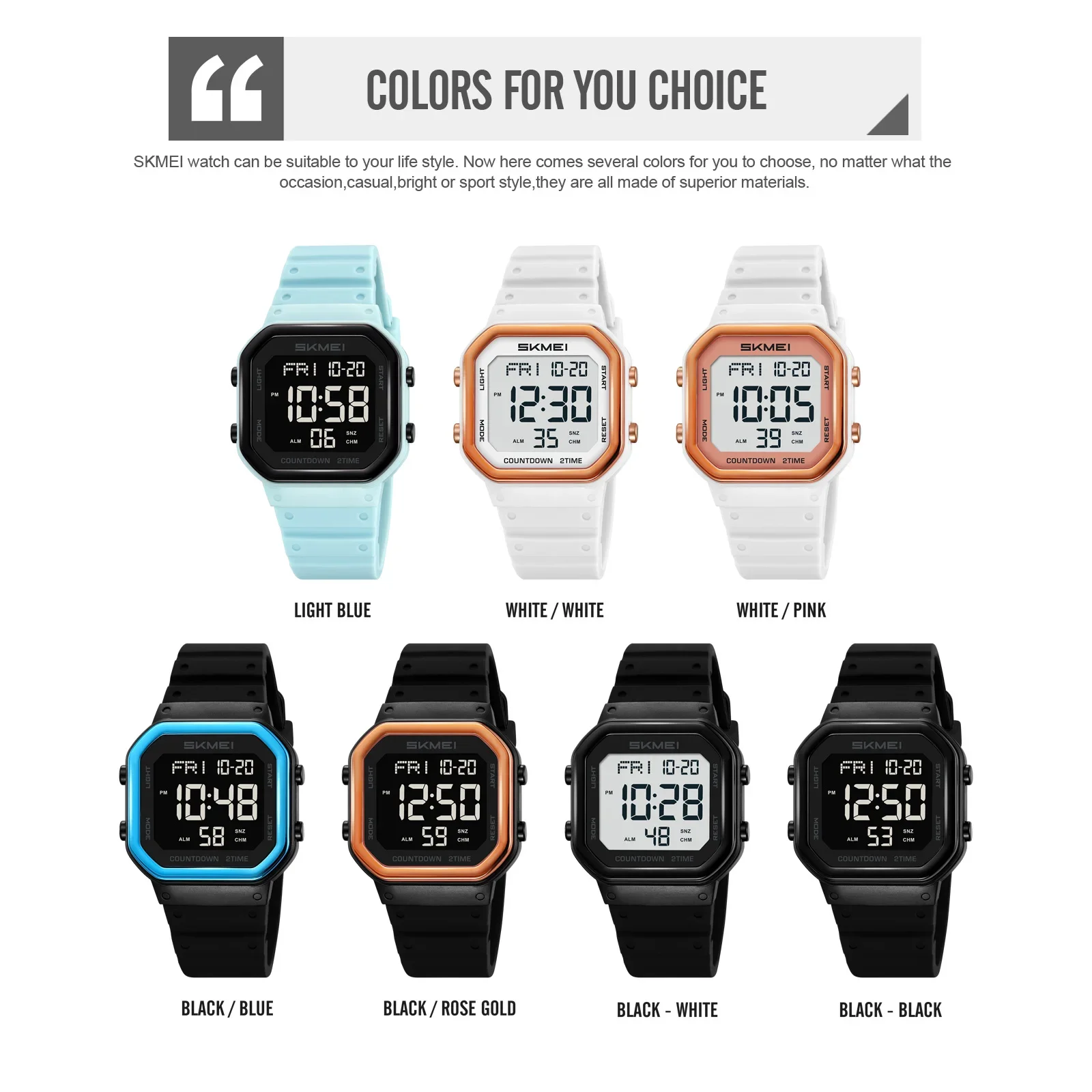 SKMEI 2439 حركة رقمية عادية موضة العد التنازلي التقويم ساعة رياضية للنساء مقاوم للماء السيدات الساعات فستان ملحق ساعة #2