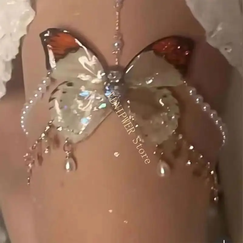 Einzigartige Schmetterling Oberschenkelband Perlen Flügel Bein Schmuck für Halloween und Bühnenshows Musikfestivals Foto D08E