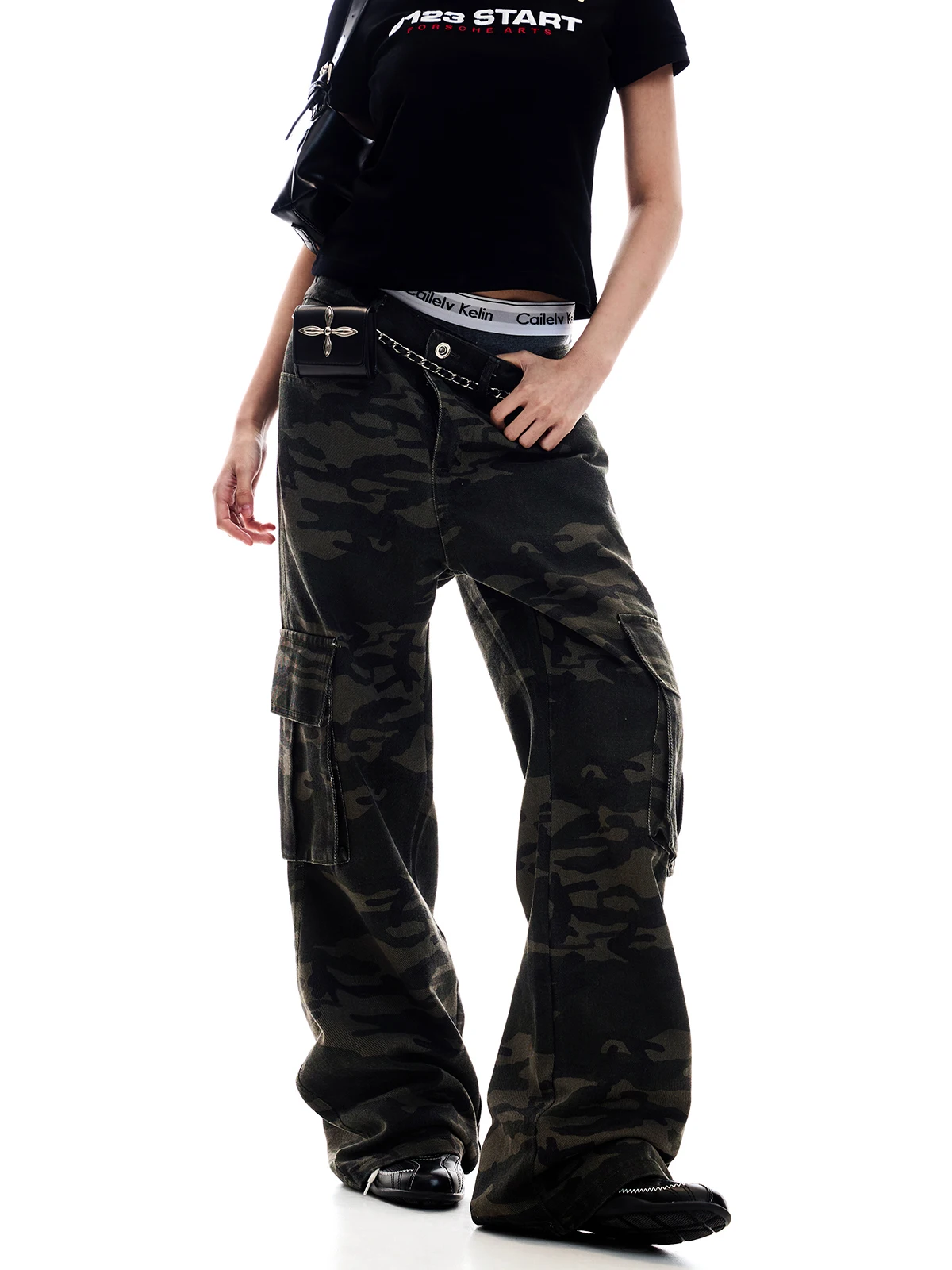

023Start American Retro Camouflage Work Pants Men's Women's High Street Trendy Straight Leg Casual Wide Leg Pants