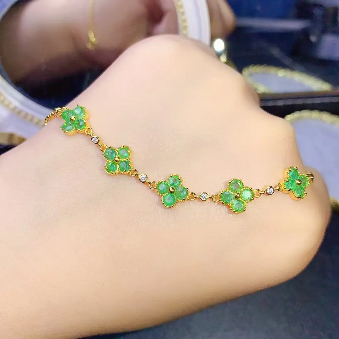 Natural Emerald 925 Silver Bracelet with 3 Layers God Plating  Emerald Bracelet for Office Woman 3mm*3mm 20pieces for Gift
