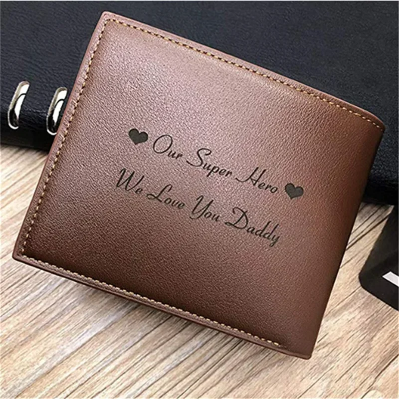 Personalized Wallet Men High Quality PU Leather for Him Engraved Wallets Men Short Purse Custom Photo Wallet Father\'s Day Gift