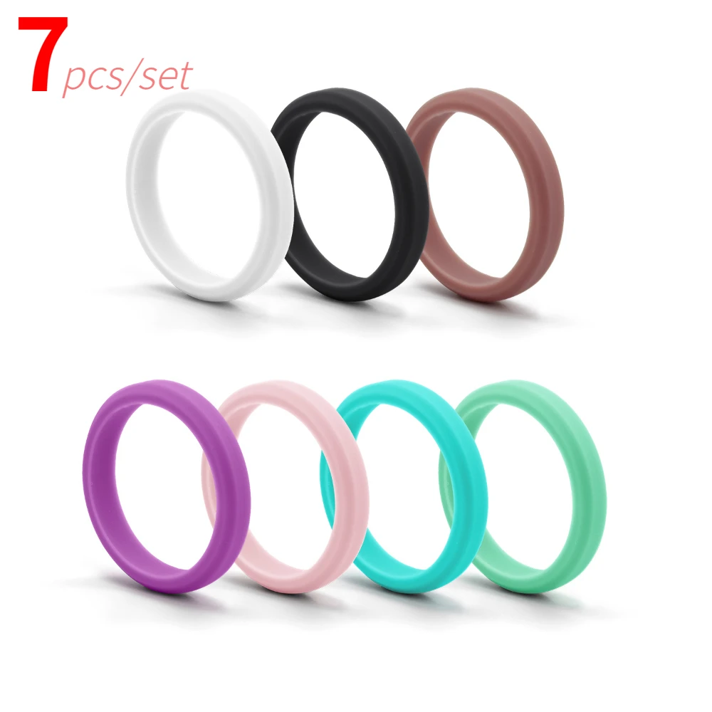 

7PCS/SET Fashion Hypotenuse Silicone Ring Sports Elastic Rubber Band Rings Hypoallergenic Jewelry For Women Girl Lady Female