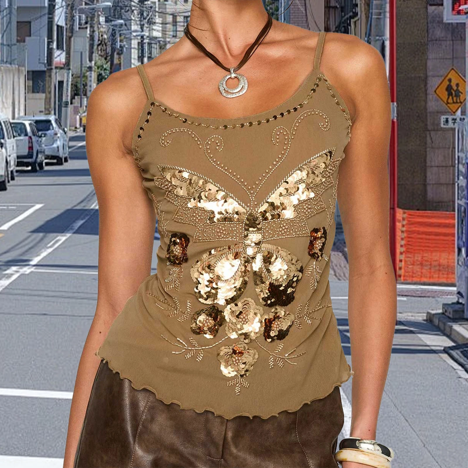 

Y2k майки с блестками и бабочками, женские топы Fairycore в стиле гранж, зеленый укороченный жилет без рукавов с открытой спиной, уличная одежда для отдыха