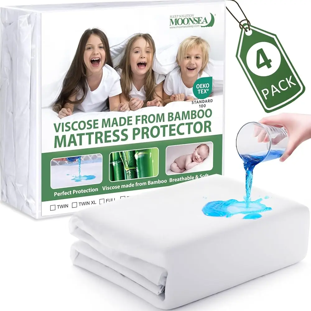 

Twin Mattr Protector 4 Pack, Skin Friendly And Breathable Twin Mattr Cover For Kids, Viscose Made From Bamboo Jersey Mattr Pad