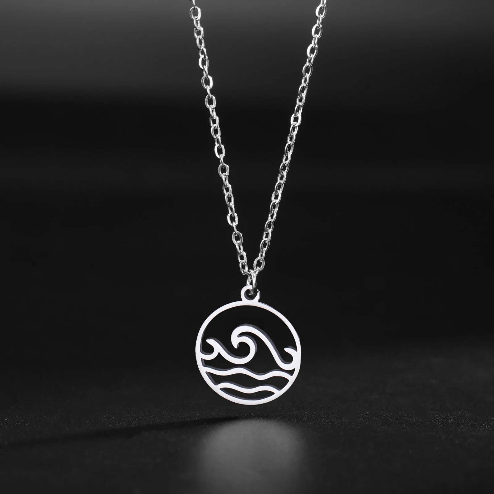 COOLTIME Sea Wave Necklace for Man Women Ocean Beach Surfer Charms Collar Stainless Steel Pendant Necklaces Jewelry Gift