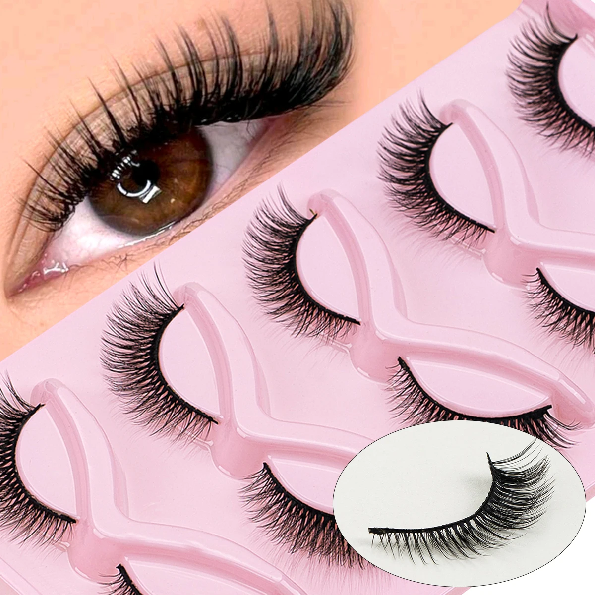 SEXYSHEEP 5 par naturalne sztuczne rzęsy rzęsy kocie oczy miękkie skrzydlate sztuczne rzęsy puszyste delikatne narzędzie do makijażu oczu