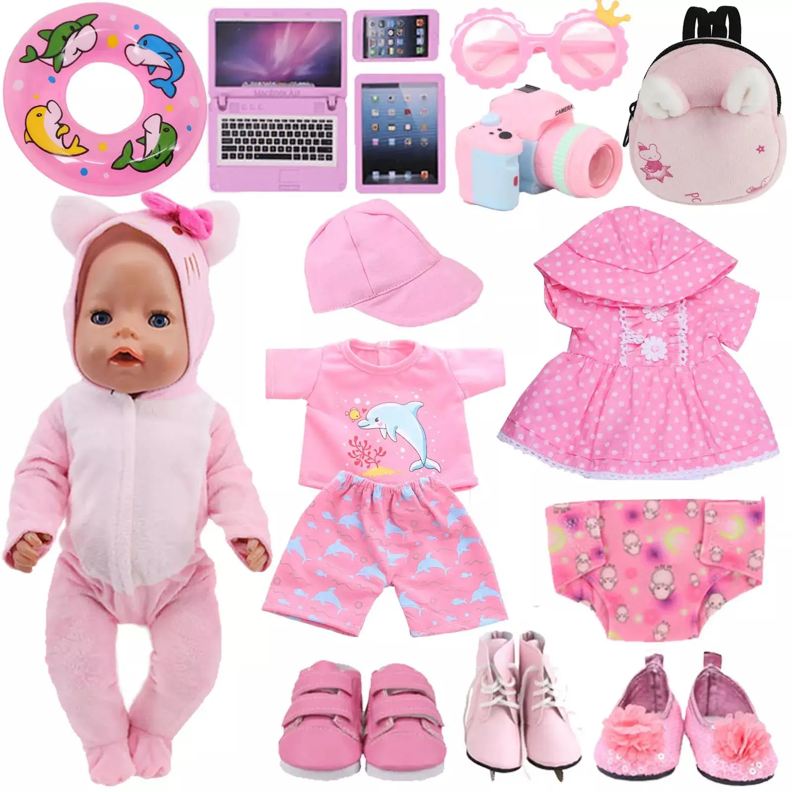 Doll Clothes Pink Series Keittys Dsineys Elisa Dress Doll Canvas Shoes Boots For 18 Inch American Doll of girls&43CM Baby Reborn