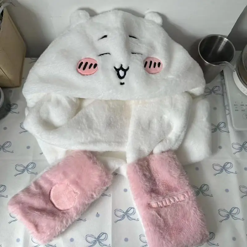 Kawaii Chiikawas Plüschmütze Schal Handschuhe Triple Anime Usagi Winter Radfahren Schutz vor Kälte Weich verdicken Warm halten Mädchen Geschenk