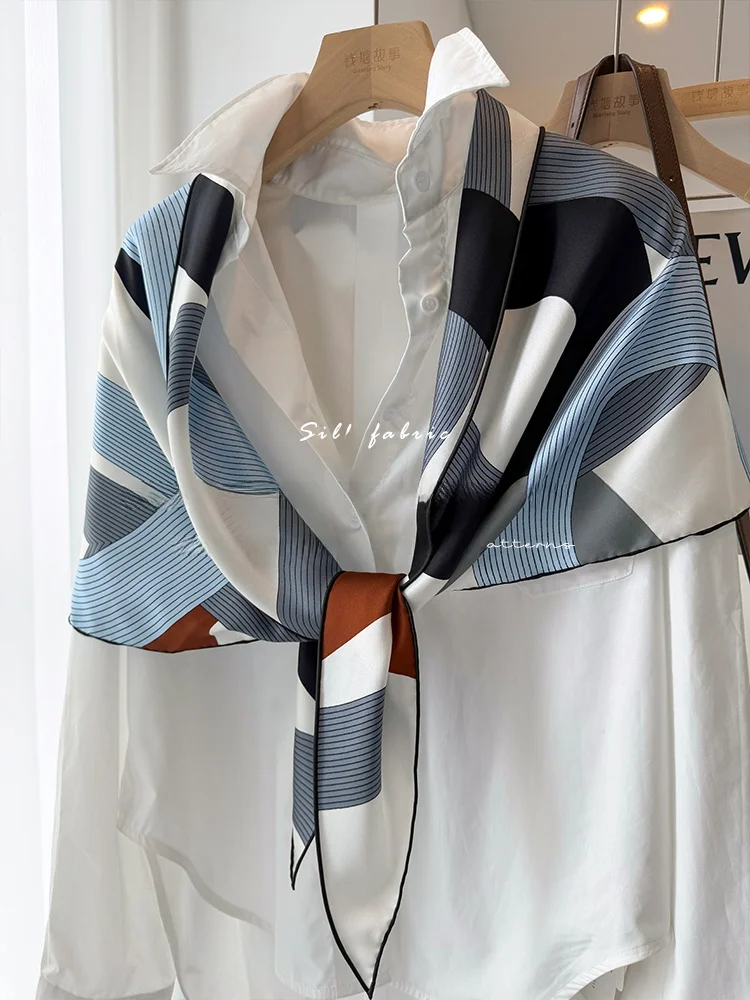 elegant-matte-silk-scarf-women's-spring-summer-versatile-sun-protection-shoulder-wrap-scarf-two-ply-geometric-print