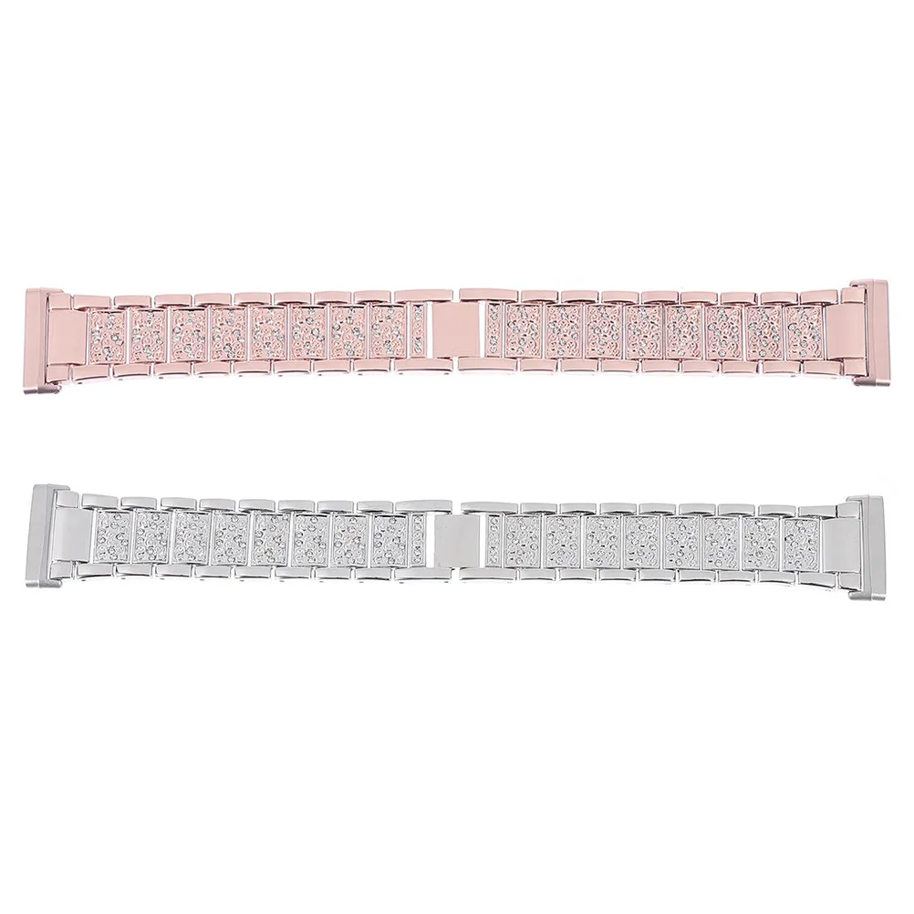

2Pcs Rhinestone Stainless Steel Watch Band for Men Women - Luxury Diamond-Studded Replacement Strap Compatible with Fitbit