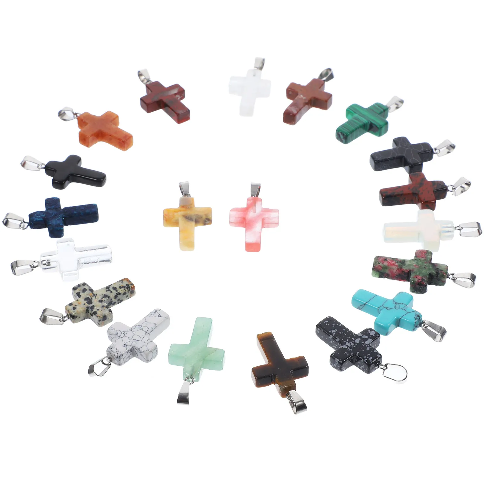 

20Pcs Multi-Purpose Cross Beads Natural Stone Smooth Finish DIY Jewelry Making Supplies for Bracelets Necklaces Craft