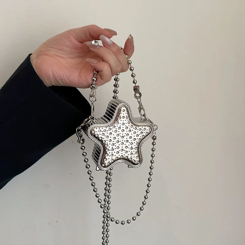 

2025 Rhinestone Star Crossbody Bag Women Sparkling Mini Purse Gold Chain Trendy Versatile Free Shipping