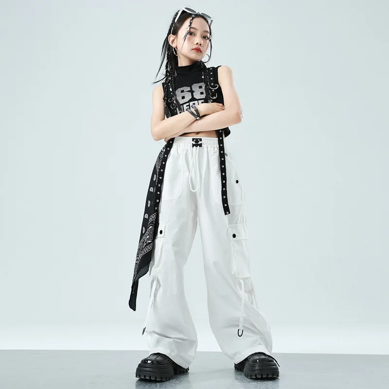 女の子ジャズダンスステージ衣装女の子 Kpop ヒップヒップダンス服ストリートダンスの摩耗キッズファッション Clohtes 黒トップスシャッフルパンツ