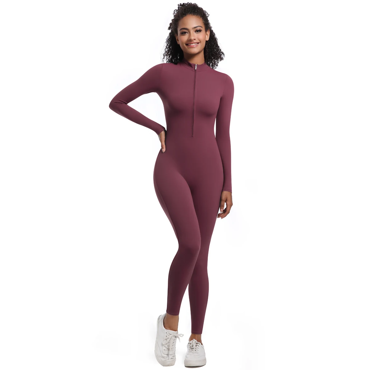 Solid Color Bodysuit Yoga Zipper for Woman High Strength Workout Scrunch Long Sleeves Pants Jumpsuits Gym Lifting Sport Yoga Set