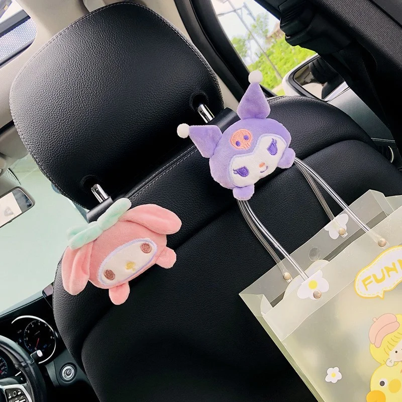 Sanrio Anime Cinnamoroll Hook Plush My Melody Kuromi Car Seat Hook Auto Back Seat Organizer Storage Holder Car Accessories