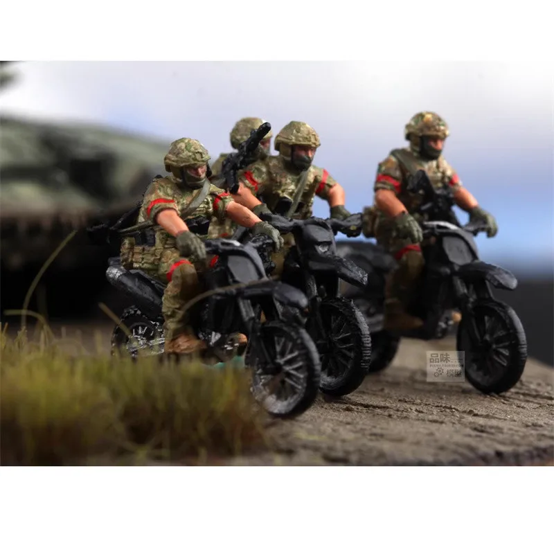

1:72 Model Painted Russian Motorized Mobile Assault Team 3 Motorcycles With 4 Soldiers DIY Scene Accessory Figure Collection Toy