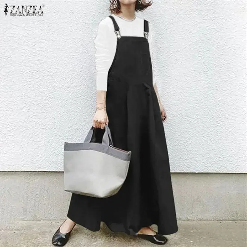 

Модное летнее платье-комбинезон ZANZEA 2026 без рукавов, однотонное, А-силуэт, плиссированное, миди, для работы и отдыха