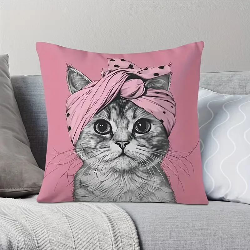 1pc Turban Cat Pillow Cover,Suitable for Sofa,Bedroom,LivingRoom,Office,Create a Healing Atmosphere,Fun Gift for Cat Lovers